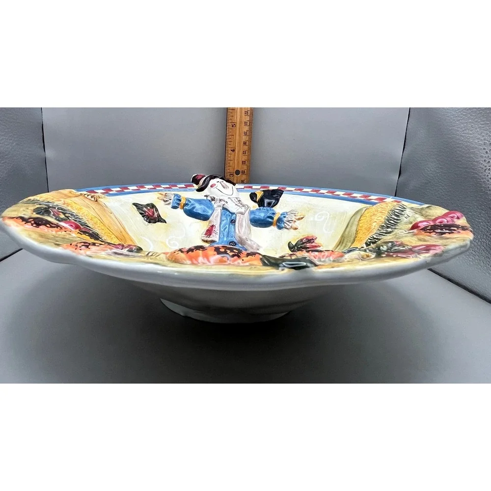 2003 Scarecrow Snack Dessert Bowl Fall Pumpkin & Corn Harvest 11